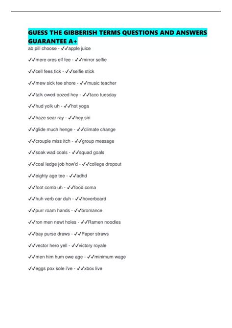 Guess The Gibberish Questions And Answers List