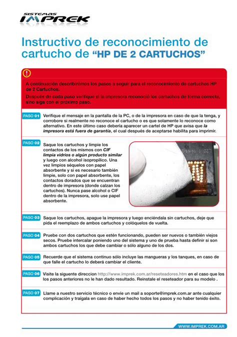 Pdf Instructivo De Reconocimiento Cartuchos Hp Instructivo