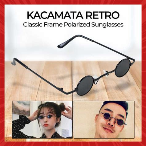 Jual Kacamata Retro Klasik Classic Frame Polarized Lensa Bulat Hitam