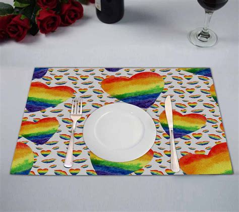Pkqwtm Watercolor Rainbow Colors Lip Kiss Gay Lesbian Lgbt Kitchen Dining Table Mats Placemats