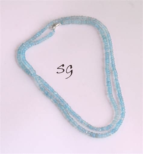 Natural Aquamarine Beaded Necklace Blue Aqua Faceted Rondelle Etsy