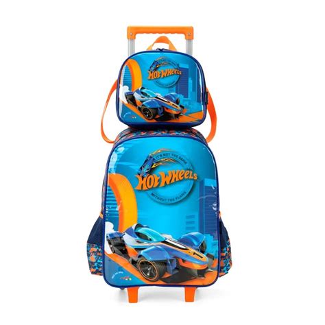 Kit Mochila De Rodinhas Lancheira Hot Wheels Azul Maxlog Shopee Brasil
