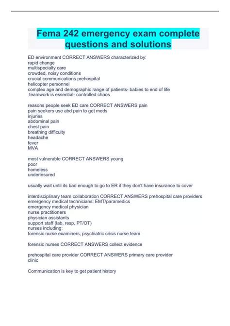 Fema 242 emergency exam complete questions and solutions - Fema 242