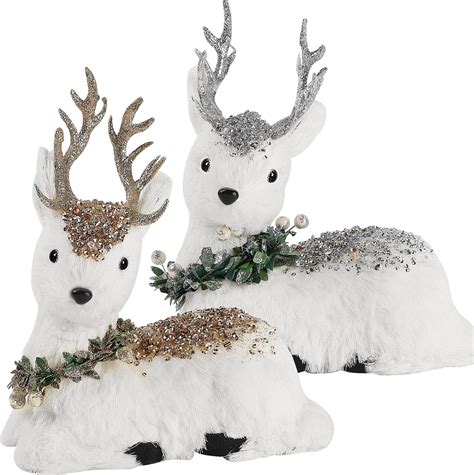 Amazon Set Of Holiday Reindeer Figures Inches Glitter