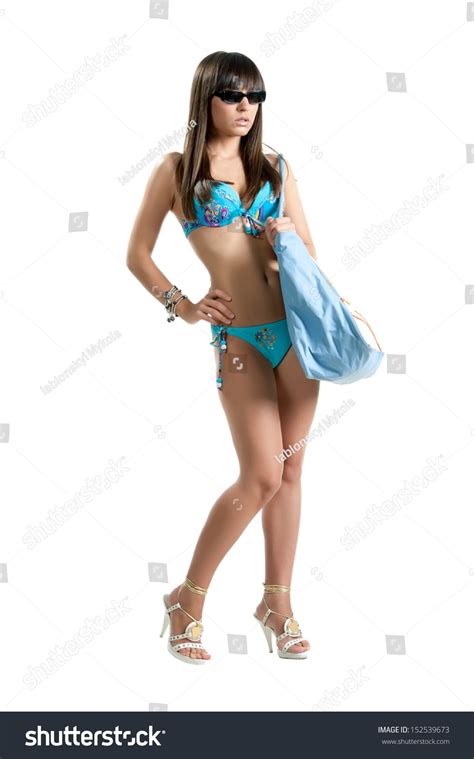 Beautiful Sexy Brunette Girl Blue Swimsuit Stock Photo Shutterstock