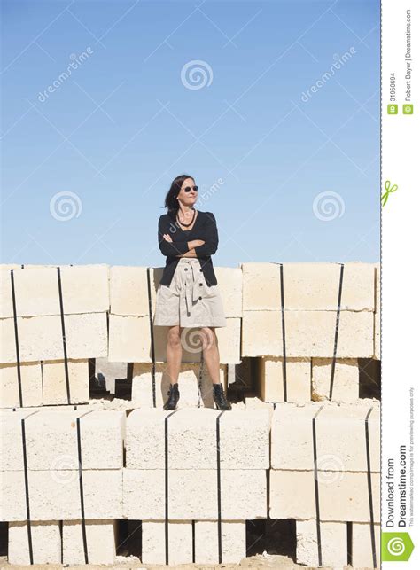 Happy Confident Mature Woman Outdoor Stock Photo Image Of Skirt Construction