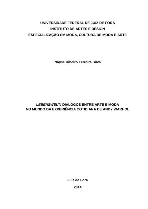 PDF Diálogos entre Arte e Moda na Experi encia de Andy Warhol