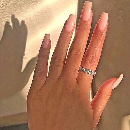 Amazon Yosomk Square Press On Nails Long Pink Nude Fake Nails Press On Glossy Acrylic Nail