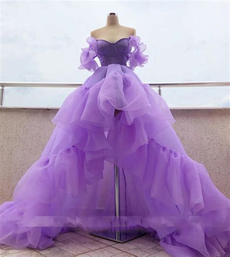 Lilac Hi Low Prom Dresses Long Purple Organza Tiered Sweetheart Formal Party Wear For Women 2021