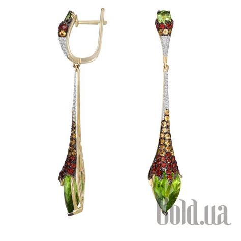 Золотые серьги с бриллиантами, гранатами, цитринами и перидотом (210648 ...