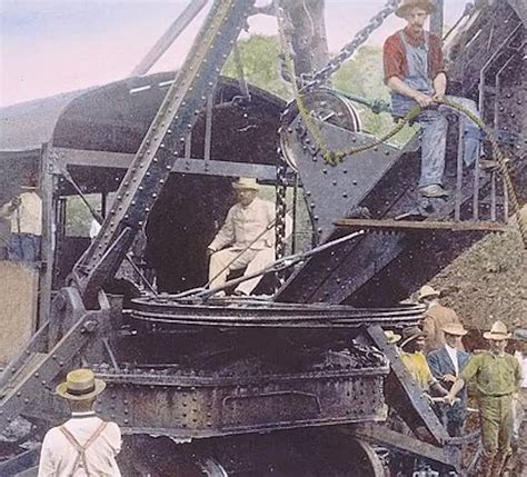 President Theodore Roosevelt at the controls of an excavating machine ...