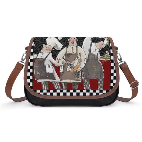 Black White Plaid Chefs Kitchen Food Retro Pu Leather Shoulder Bag