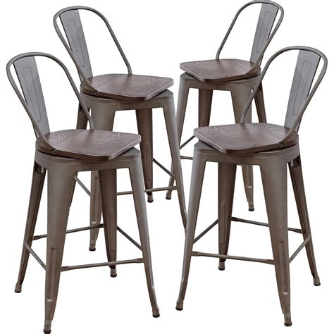 Aklaus Swivel Metal Bar Stools With Backs Counter Stools Set Of