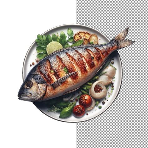 Premium PSD Elegant Grilled Fish Served On A Dish Png