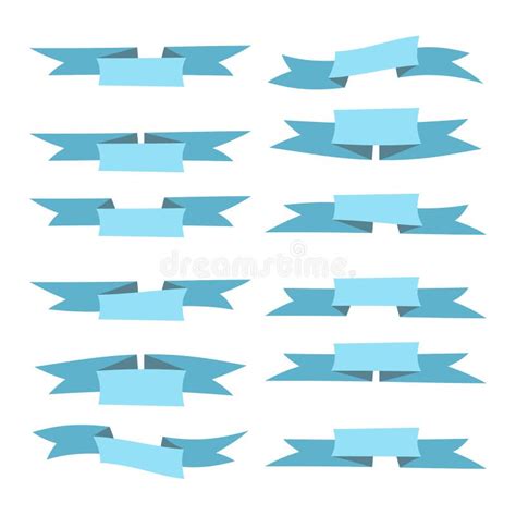 Set Of Blue Flat Ribbons Isolated On White Background Ribbon Banner