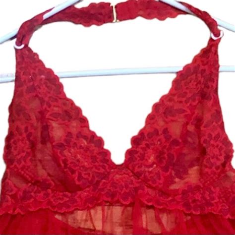 Victoria S Secret Intimates Sleepwear Victorias Secret Red Lace Halter Babydoll Lingerie