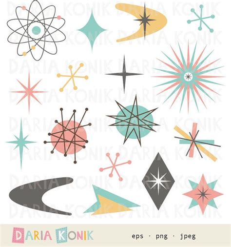 Atomic Starburst Clipart Set Stars Atom Explosions Boomerang And