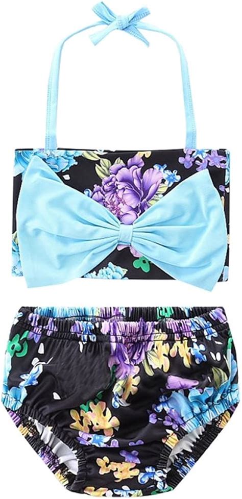 OMSLIFE OMSLIFE Mädchen Bikini Rosen Blume Muster Bikini Schwimmanzug Badeanzug Blau T