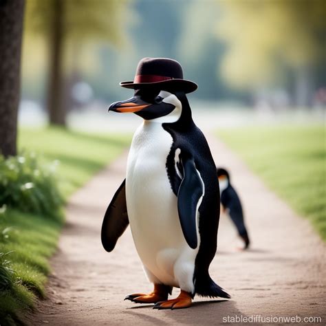 Penguin with Hat in Walking Pose | Stable Diffusion Online