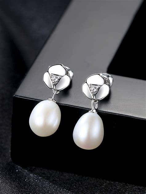 Sterling Silver 7 8mm Natural Pearl Earrings 1000030870