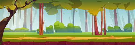 Sunny Morning In Green Forest Cartoon Landscape 13086616 Vector Art At