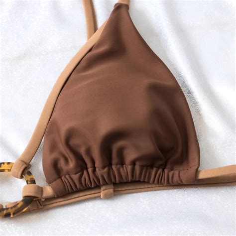 Women String Bikini Set Add Logo Sexy Thong Contrast Color Two Piece Swimsuits Solid Color