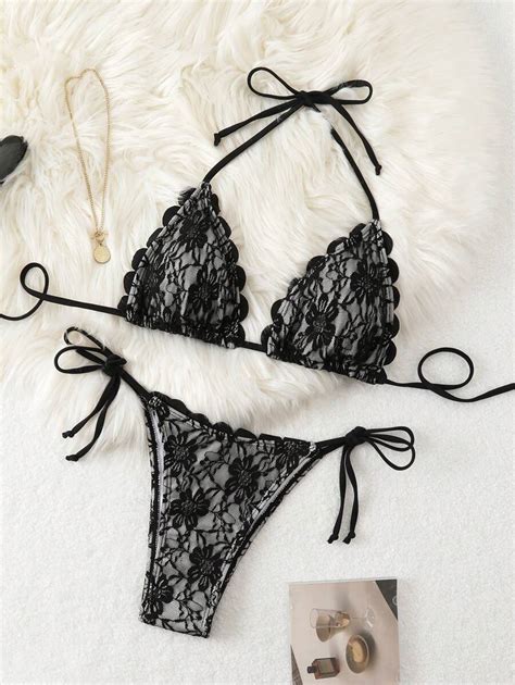 Women 2pcs Sexy One Shoulder Black Bikini Swimwear Set Summer SHEIN USA