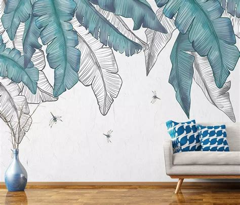 Large Tropical Banana Leaf Wallpaper Green Living Room Sofa Etsy