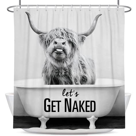 Coxila Get Naked Highland Cow Shower Curtain X Inch Pack Plastic Hooks Wx L Funny