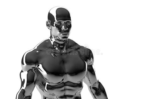 D Render Silvery Torso Of A Naked Athletic Man On A White Background Stock Illustration
