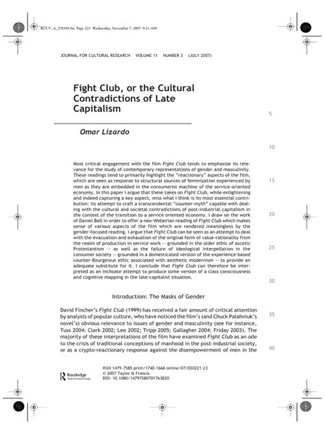 Fight Club or The Cultural Contradiction | PDF | Max Weber | Masculinity