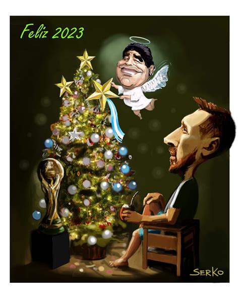 serko caricaturas: Feliz Año Nuevo 2023 Messi Maradona