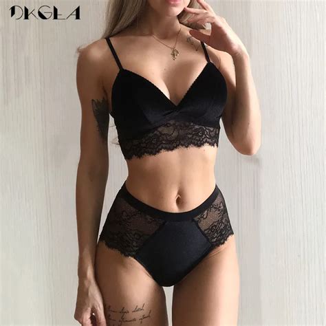 Lingerie Bordada Para Mulheres Black Velvet Bra Set Roupa Interior Sexy Suti De Algod O Calcinha