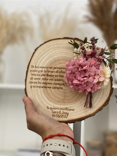 Rodaja De Madera Natural Personalizada Con Flores Blimland