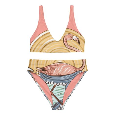 Pink Flamingo High Waisted Sporty Bikini Set Sunshine Octopus Womens