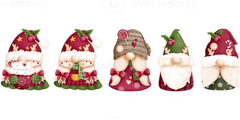 Set Of Adorable Watercolor Christmas Gnome Illustrationchristmas