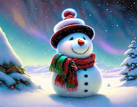 White Teddybear Snowman In Winter Ai Art Stock Illustration