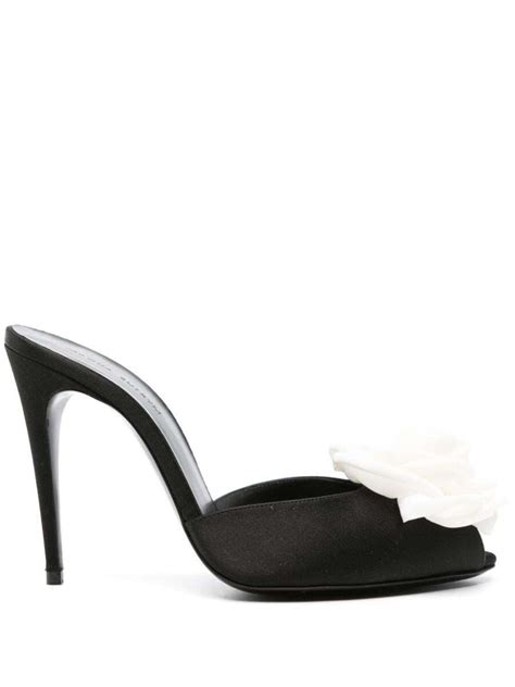 Magda Butrym Satin Mules With Flower Appliqu In Black 55 Off