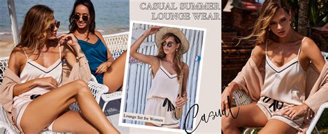 Ekouaer Pajamas For Women Set Silk Satin Pjs Sexy Lingerie Sleepwear Cami Shorts Set Summer