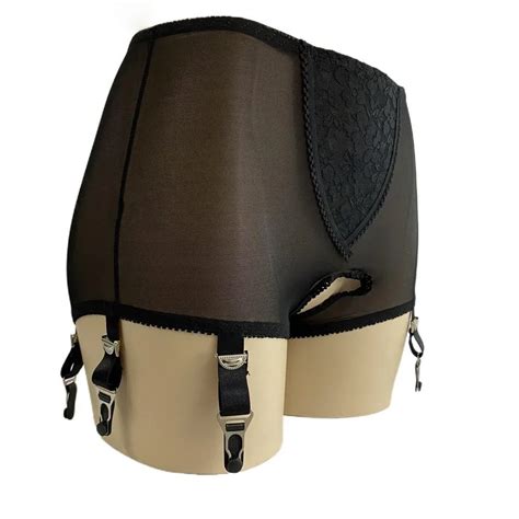 Women Crotchless Garter Panties Floral Lace Mesh Lingerie Straps Suspender Belt S Xl