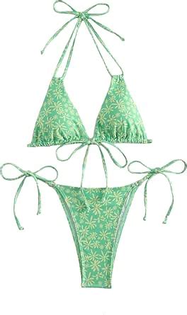 Amazon WDIRARA Women S Floral Print Bikini Set Halter Swimsuit Two Piece Tie Side Bathing