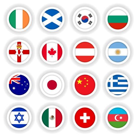 Set Of National Flags Round Buttons Vector Art At Vecteezy