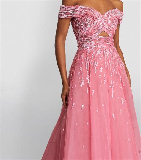 Womens Zuhair Murad Pink Embellished Off The Shoulder Gown Harrods UK