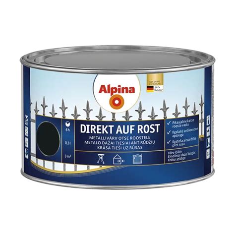 Metalo dažai ALPINA Direkt Auf Rost, 250ml juoda sp. | Kainos