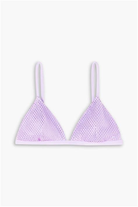 SIMKHAI Joelle Mesh Trimmed Crystal Embellished Triangle Bikini Top