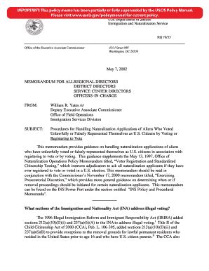 Fillable Online Uscis May 7 2002 MEMORANDUM FOR ALL REGIONAL