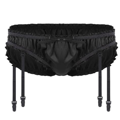 YONGHS Slip Sissy Homme Culotte Satin Sous vêtement Porte Jarretelle Sexy Lingerie Erotique M