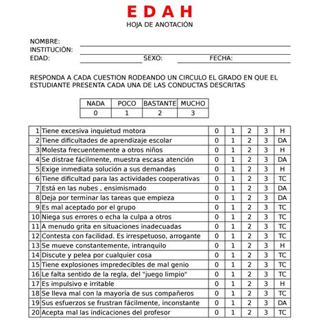 Edah Evaluación Del Trastorno Por Déficit De Atención Con Hiperactividad Pdf Docdroid