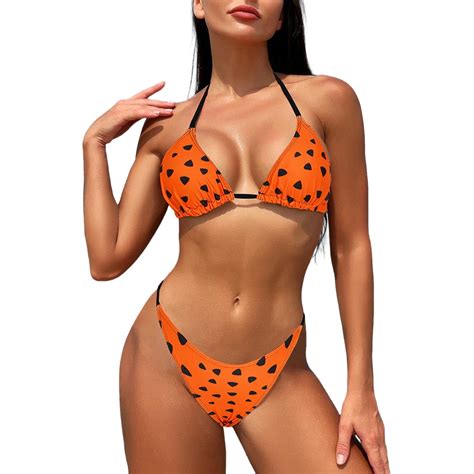 Gwaabd Women S Swimsuit Two Piece Bikini Sets Graphic Print Swimsuit Halter Neck Split Swimwear