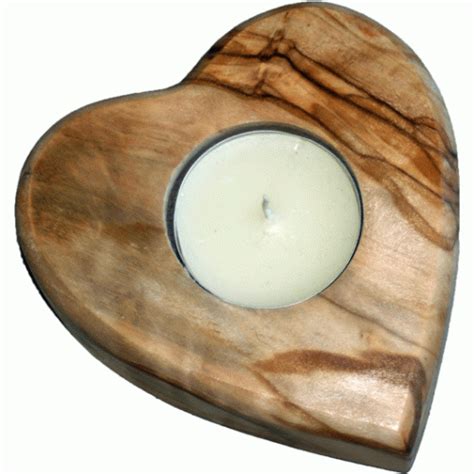 Olive Wood Heart T Light